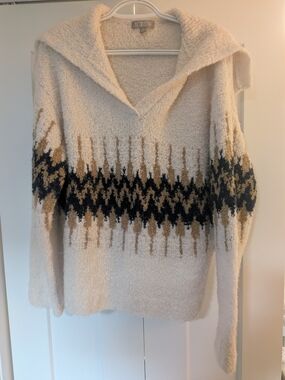 J Crew Fair Isle Johnny-Collar Sweater Women’s Size M Boucle Yarn Wool Fisherman